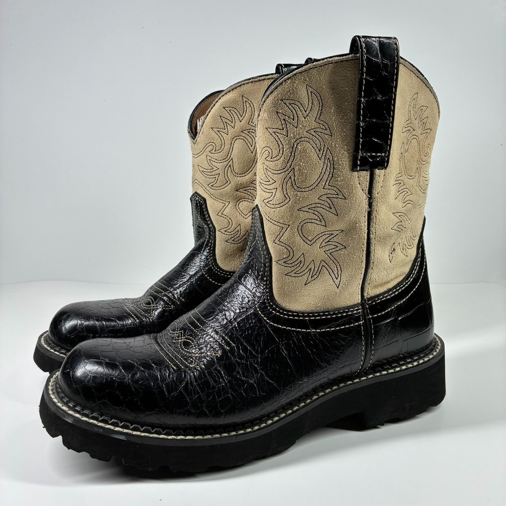 Ariat Fatbaby Women's US 8.5B Black Gator Print Suede Short Western Cowgirl Boot